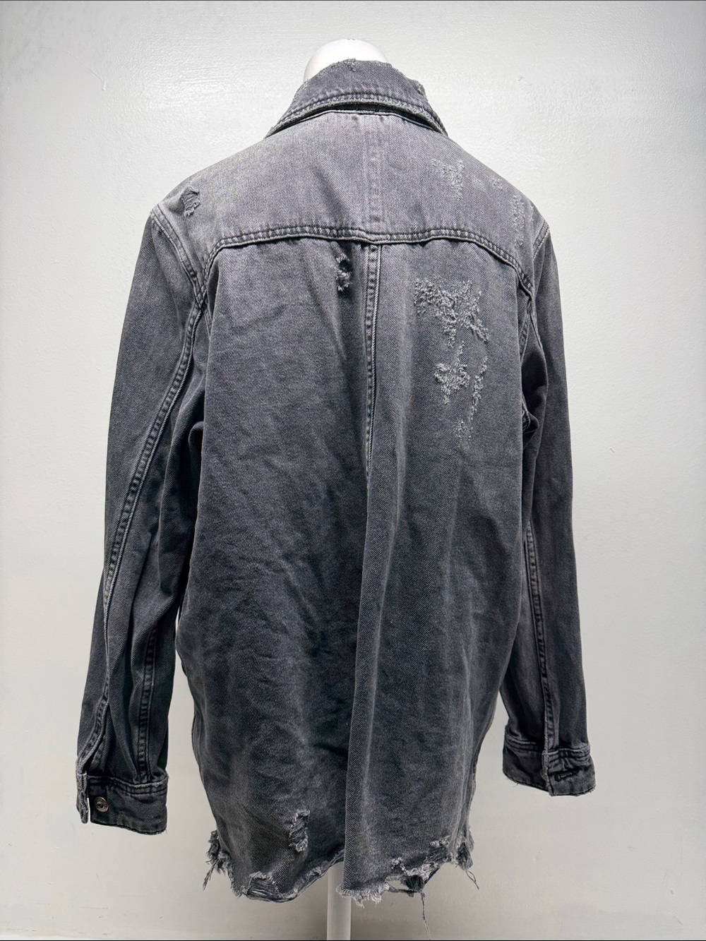 Free People Washed Black Distressed Oversized Denim Jacket - Picture 6 of 11